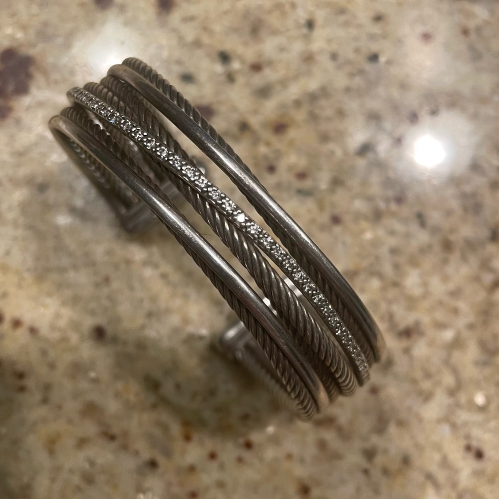 David Yurman Authentic Diamond Crossover Bracelet M 7.5" Silver DY211